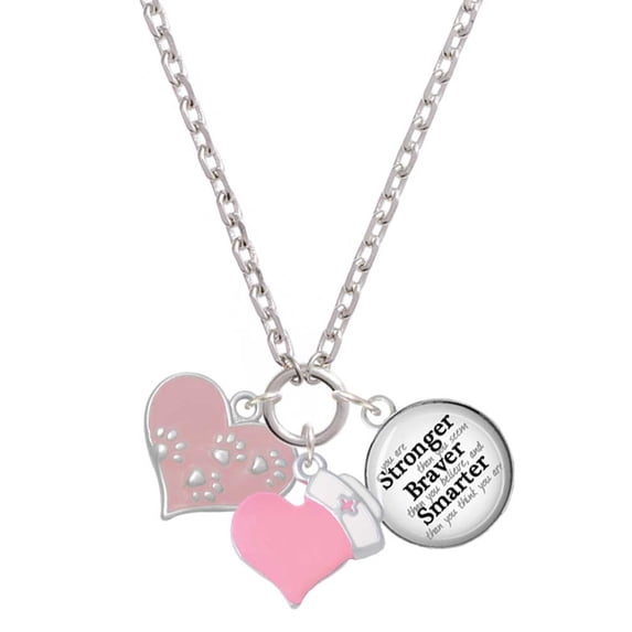 Delight Jewelry Silvertone Pink Enamel Heart with Paw Prints - Light Pink Heart Nurse Strong Zoe Necklace