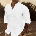 thumbnail image 2 of JUNWELL BLVB Men‘s Long Sleeve Button down Shirt Casual Loose Solid Color Work Business Beach Vacation Tops Tee White, 2 of 6