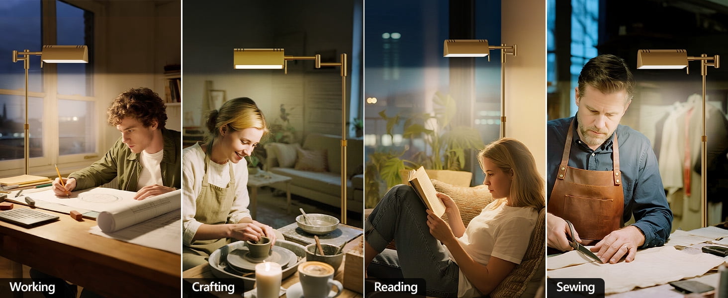 SUNMORY Floor Lamp, Pharmacy Swing Arm Floor Lamps for Living Room, 57" Tall Adjustable with Remote & Touch Control, 3 Color 16W Reading Lamps for Bedroom, Gold Standing Lamp for Reading Office