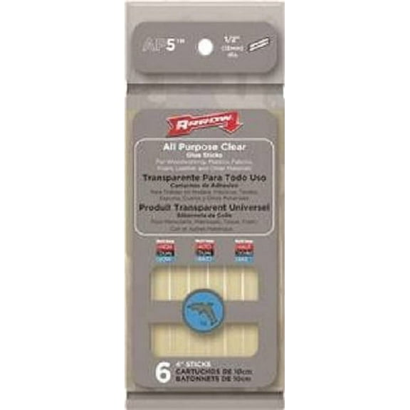 Arrow All Purpose Glue Stick - Low Melt, Full Size, Clear - 6 Pack, 1/2 Inch Diameter