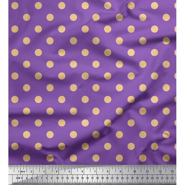 Soimoi Purple Velvet Fabric Polka Dots Print Sewing Fabric Yard 58 Inch Wide