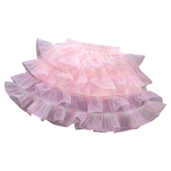 WAYUTE Girls Layered Tulle Tutu Skirts Elastic Waist Ruffle Mesh Cake Mini Skirt Fluffy Princess Party Skirt Casual Outdoor,Red,5-6 Y