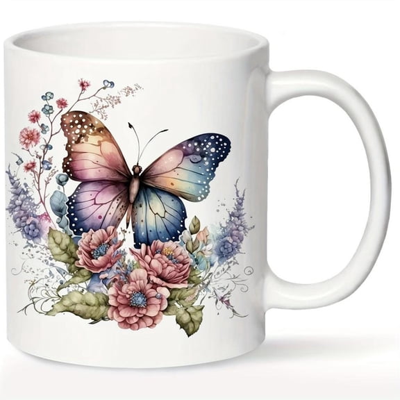 1pc Elegant Floral Ceramic Coffee Mug 11oz White Cup with Vibrant Floral Design Durable Reusable Hand Wash Only Halloween Christmas Birthdays Coffee L