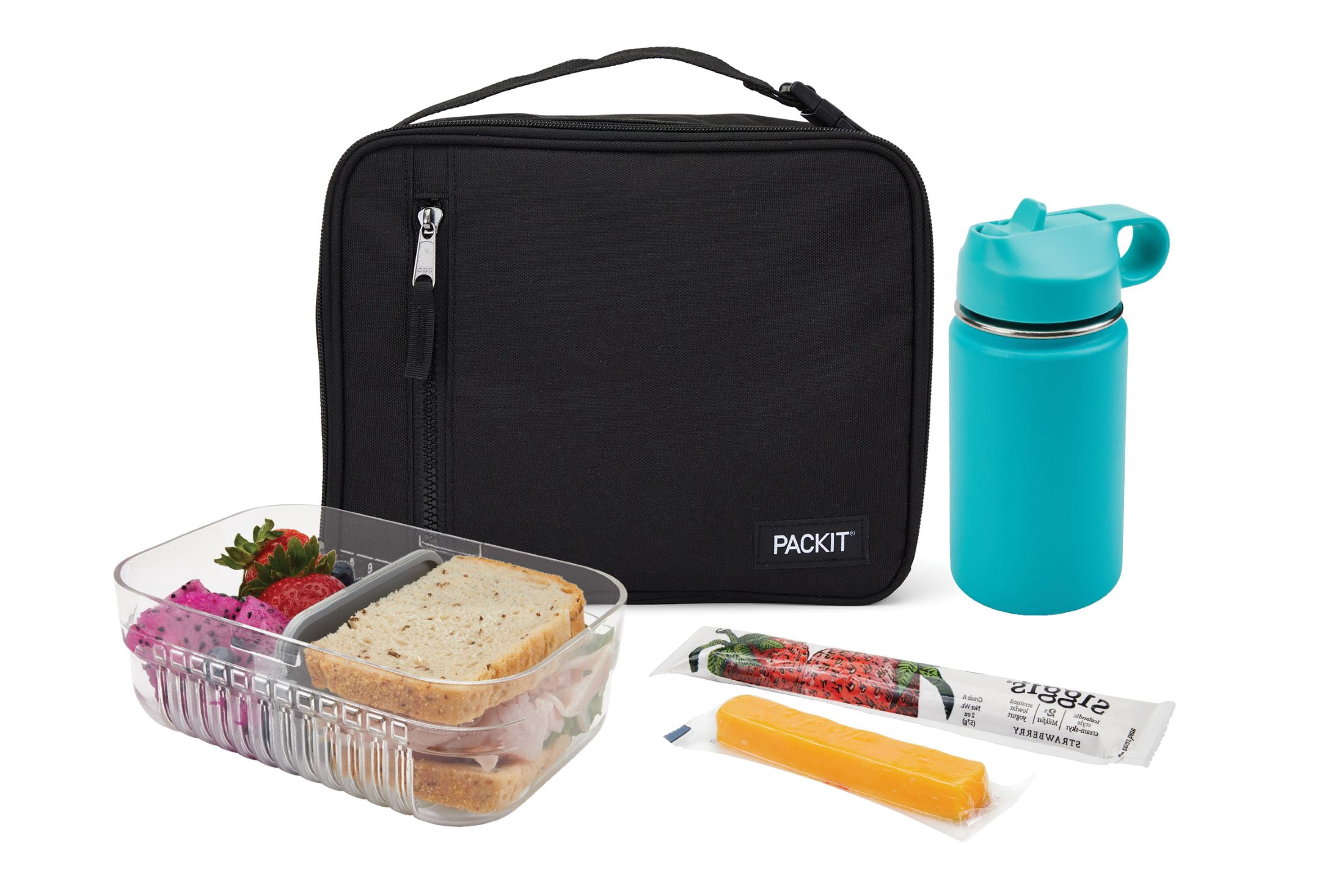 PackIt Freezable Classic Lunch Box Black Solid Print Food BPA Free Non Toxic Polycanvas Reusable Lunch Boxes