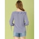 thumbnail image 5 of Allegra K Blusa de lunares de verano de media manga con cuello con volantes para mujer Púrpura L, 5 of 6