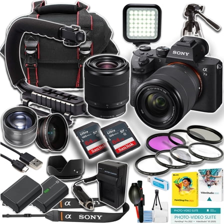 Sony a7 III Mirrorless Camera with 28-70mm Lens   2pc 64GB Ultra Memory card   U-Grip   LED Light   Tripod   More (21pc Bundle)(International Version)