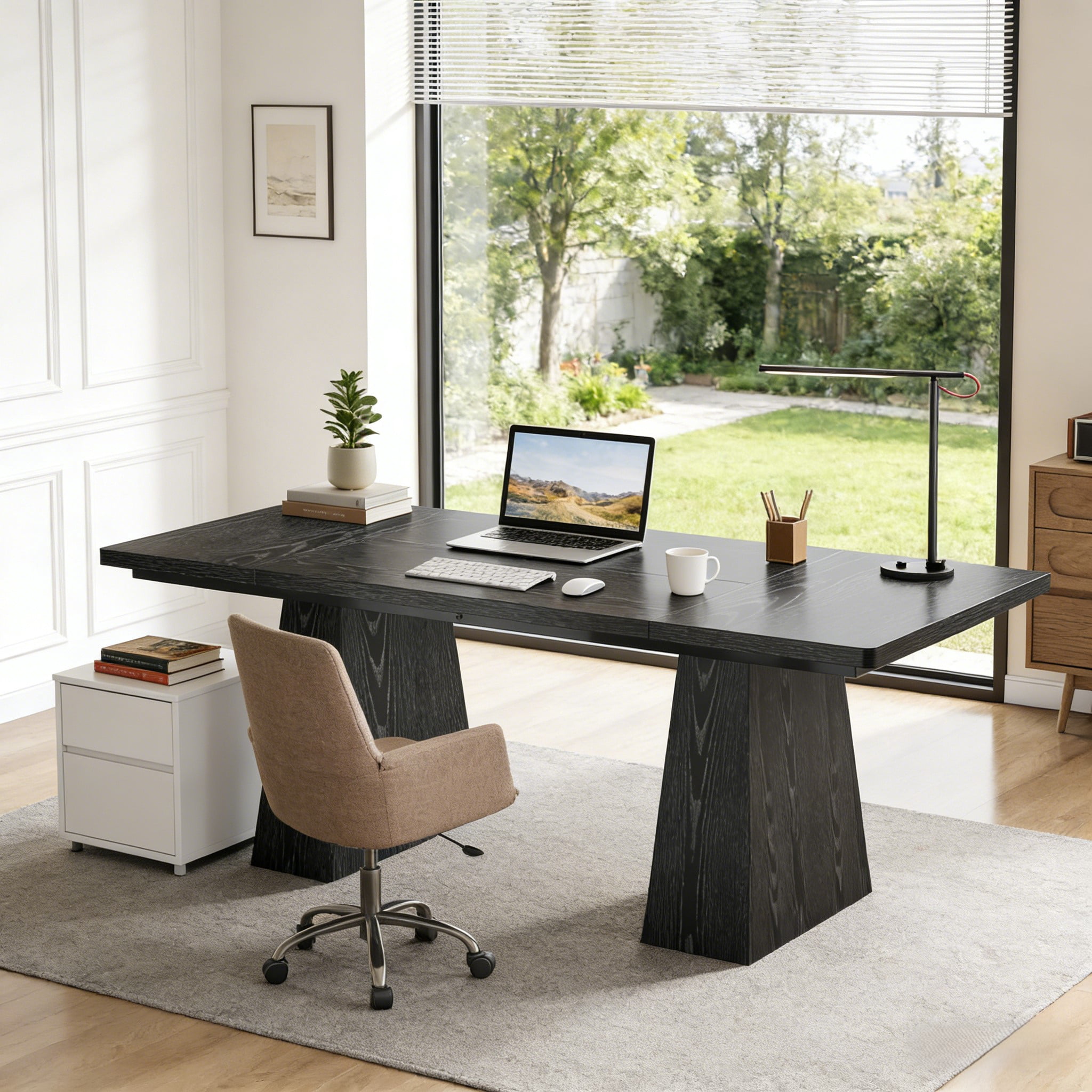 Fnova 63" Home Office Computer Desk, Black Modern Executive Desk, Writing Desk, Easy to Assemble