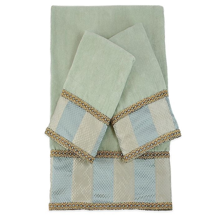 Austin Horn Classics Genevieve Stripe Embellished Bath Towels in Green