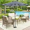 thumbnail image 6 of CozyHom Outdoor Outdoor 9 Ft Stripes Round Crank Premium Patio Umbrella, Market Table Umbrellas With Push Button Tilt And Crank Pool Umbrella, Blue & Brown striped, 6 of 13