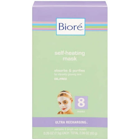 Biore Self-Heating Mask Absorbs & Purifies The Original One - Minute Facial Oil - Free Contains 8 masks