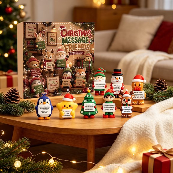 Christmas Advent Calendar 24Pcs Mini Christmas Figurines Countdown Gift Box Inspirational Message Desktop Figures Xmas Collectible Toys Holiday Stocking Stuffers Gifts for Teens Family