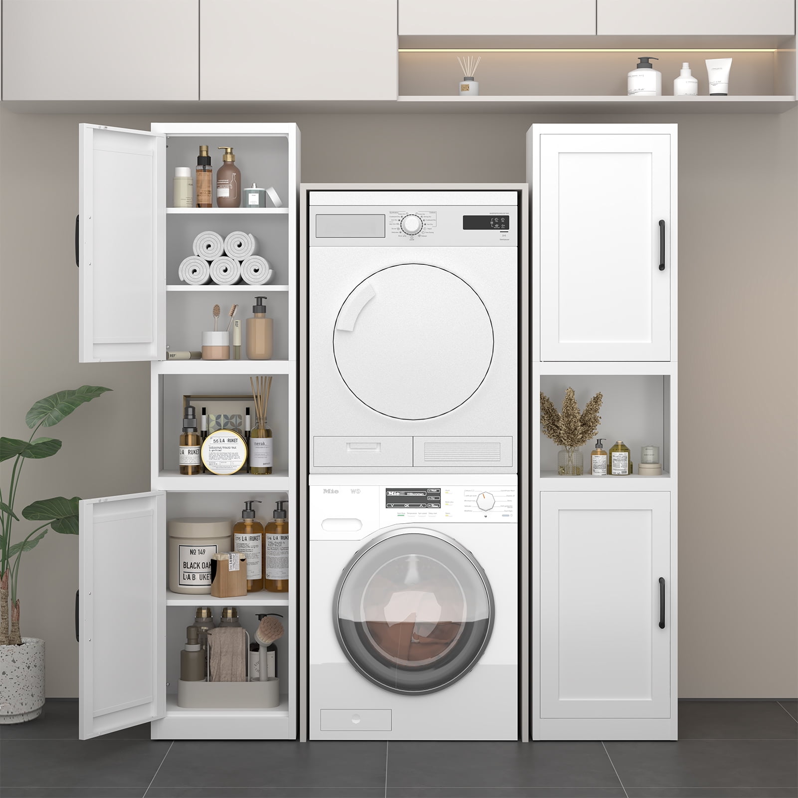 Tall Narrow Bathroom Storage Cabinet - Metal Pantry Cabinet, Slim Cabinet for Small Spaces, Bathroom, Kitchen, Living Room, Dining Room(16 inches Wide White)