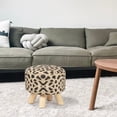 thumbnail image 3 of Homebeez Round Fabric Padded Ottoman Foot Rest Stool Wood Sofa Change Shoes Stool,Leopard Print, 3 of 7