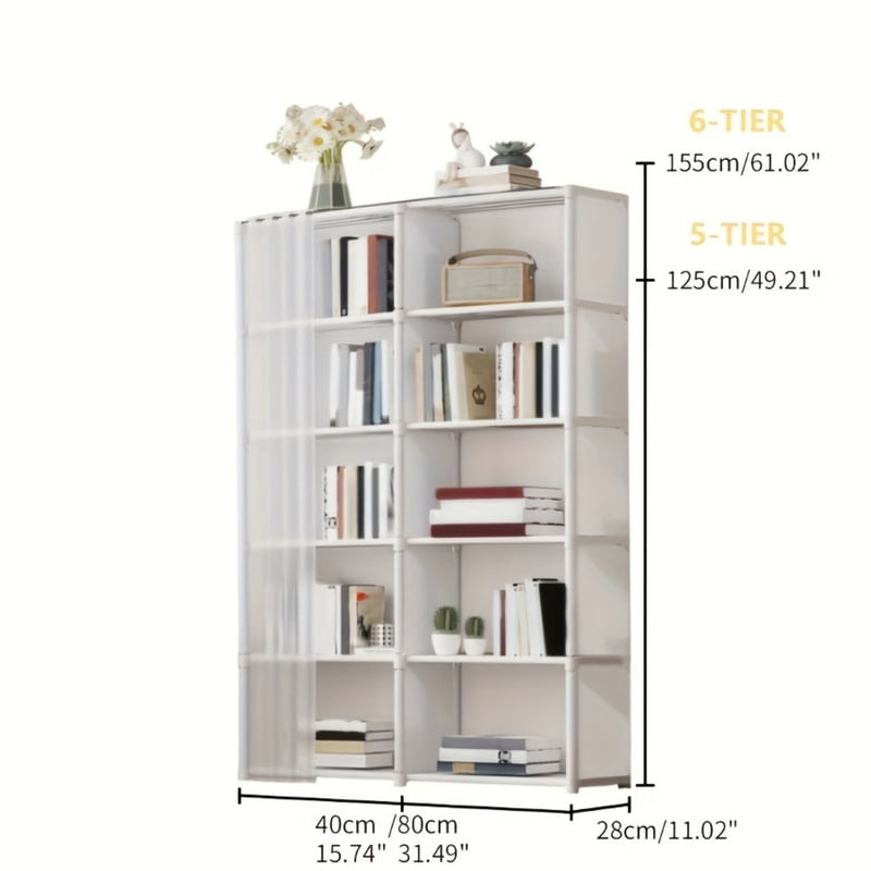 10-Cube Portable Storage Organizer, 6-Tier Wardrobe with Dust-Proof Cover, Heavy Duty Garment Shelf Bookcase Portable Closet