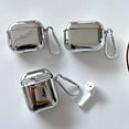 thumbnail image 2 of Electroplate Earphone Case For Airpods 1 2 3 Simple Protective Cover TPU Soft Shell Case Silver Metal With Keychain Box 2024, 2 of 12