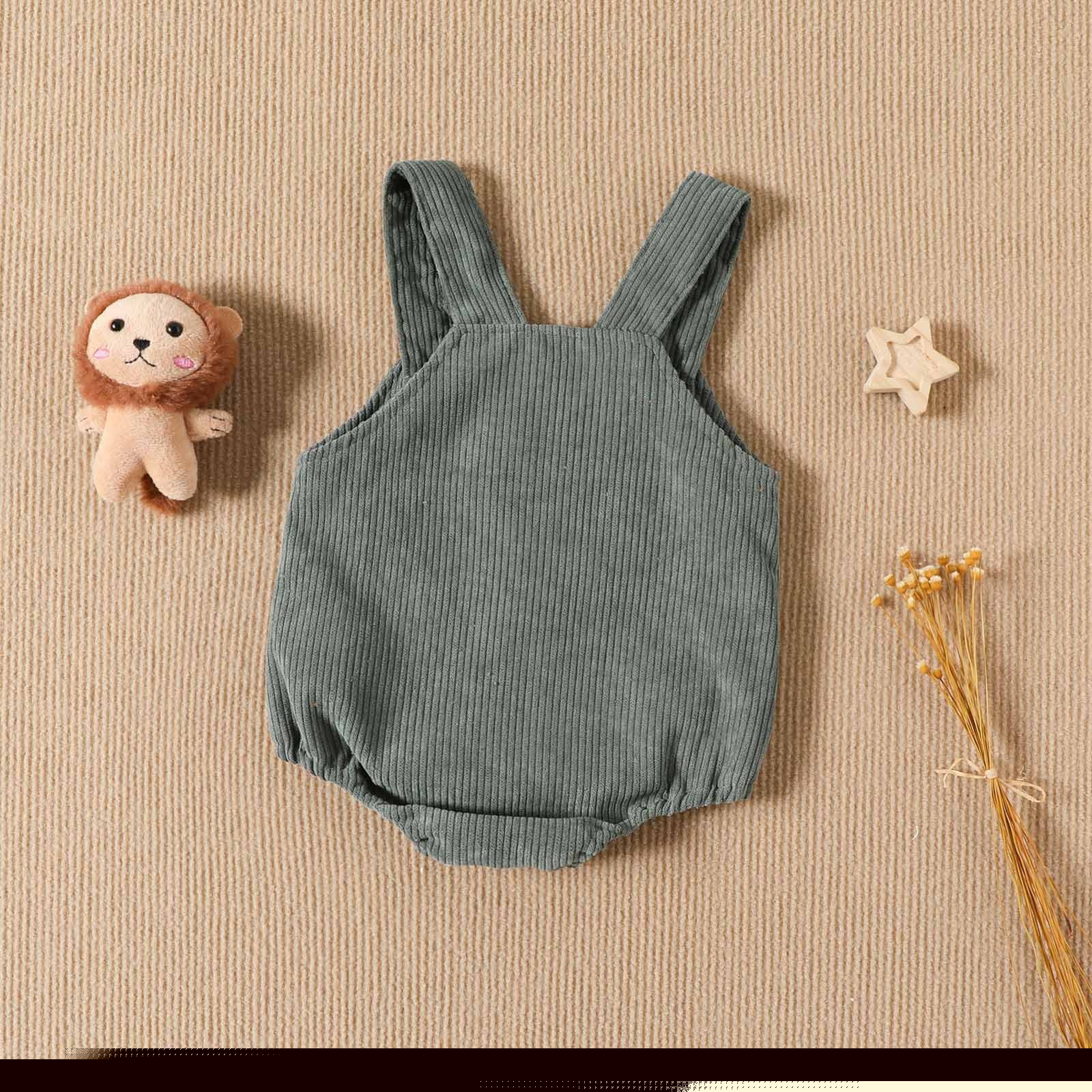 thumbnail image 5 of USNSM Newborn Baby Boy Girl Fall Clothes Sleeveless Corduroy Romper Overalls Jumpsuits with Pocket Infant Photoshoot Outfits Green 9 Months, 5 of 8