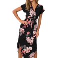 thumbnail image 1 of Robe Longue pour Femmes Imprimé Floral Col en V Taille Haute Fendue Robe de Soirée, 1 of 10