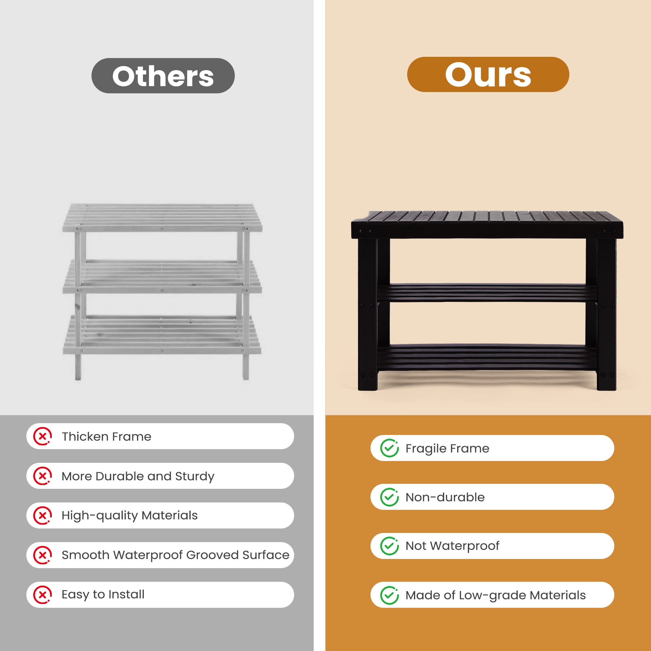 EDX 3 Tier Bamboo Shoe Rack Bench, 11.3'' x 27.6'' x 18'' Storage Seat Organizer with 286lb Capacity for Entryway,  Bedroom and Living Room,  Black