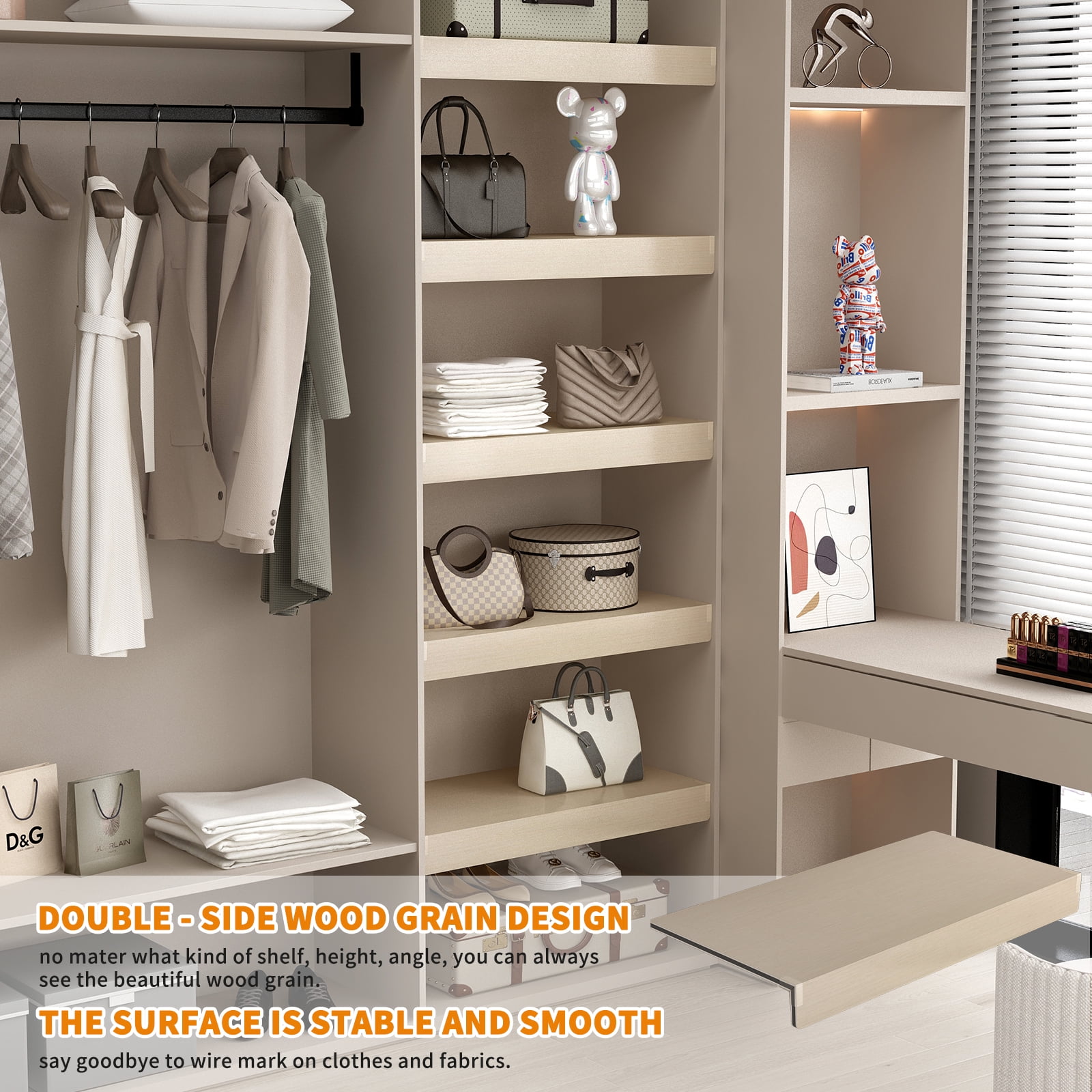 Display Shelves ( OAK Color ) 5 Pcs Wire Shelf Covers Foamed PVC Wire Rack Covers for Removable Closet (Not Wood) Pantry Shelves for Cabinet Bathroom Kitchen Shelving Decoration,Wooden Display Shelv