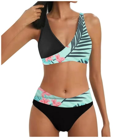 QYZEU Swimsuit for Women 2024 Tankini Two Piece Swim Bikini Shorts for Teens Women s Bikini Split Print Hot Push Up Bikini Swimsuit Womens Underwire Swimsuits Light Blue L