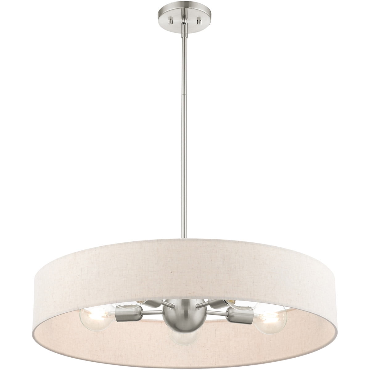 5 Light Brushed Nickel Chandelier with Hand Crafted Oatmeal Fabric Hardback Shade