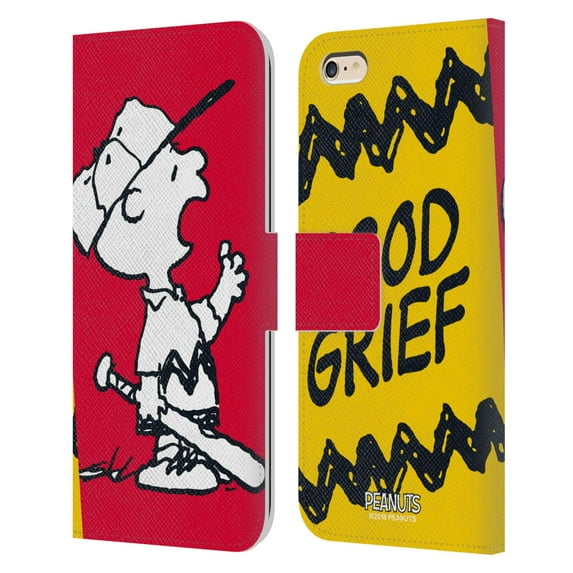 Head Case Designs Officially Licensed Peanuts Halfs And Laughs Charlie Good Grief Leather Book Wallet Case Cover Compatible with Apple iPhone 6 Plus / iPhone 6s Plus