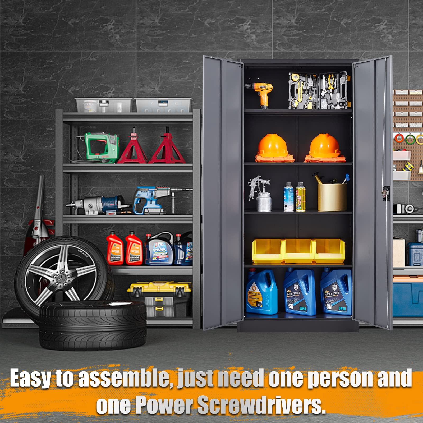 STANI Metal Storage Cabinet with Lock Door, 71" Adjustable Shelf Steel Lockers for Office, Home,Garage Utility Tool Cabinet