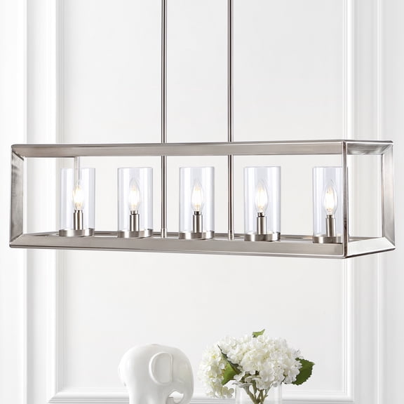 JONATHAN Y Anna 38.5" Linear 5-light Metal/Glass LED Pendant, Nickel