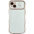 thumbnail image 4 of for iPhone 14 Case,Curly Wavy Grip Design Plated Love Heart Luxury Phone Case, Full Camera Lens Protection Fun Cute Side Small Pattern Electroplate Slim Soft Wave Case for iPhone 14,White, 4 of 16