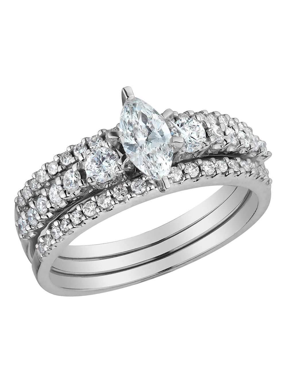 Gem And Harmony Marquise Cut Diamond Engagement Ring & Wedding Band