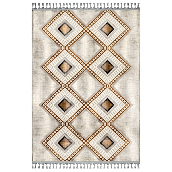 Prabhakar Geometric Cream Bamboo Area Rugs for Living Room Washable Rugs Boho Moroccan Area Rug Soft Neutral Geometric Bohemian Distressed Indoor Rug for Bedroom Dining Room Office Nonslip Rug