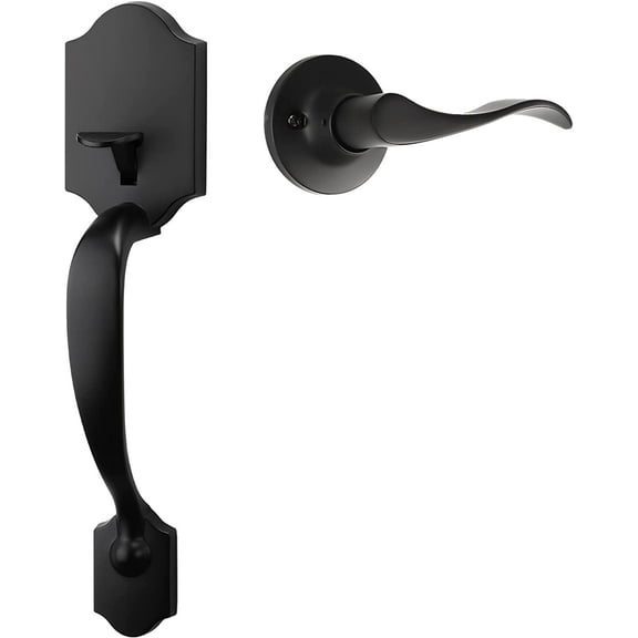 Black Front Door Handle, Entry Door Handle and Reversible Handle Lever, Single Cylinder Front Door Handle Only, Matte Black Front Door Entry Handleset