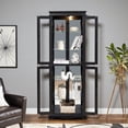 thumbnail image 2 of Tcbosik Glass Display Cabinet, Curio Cabinet with Adjustable Shelves and 4 Glass Doors, Bulb Included, Showcase for Living Room, Dining Room, Kitchen, Black, 2 of 11