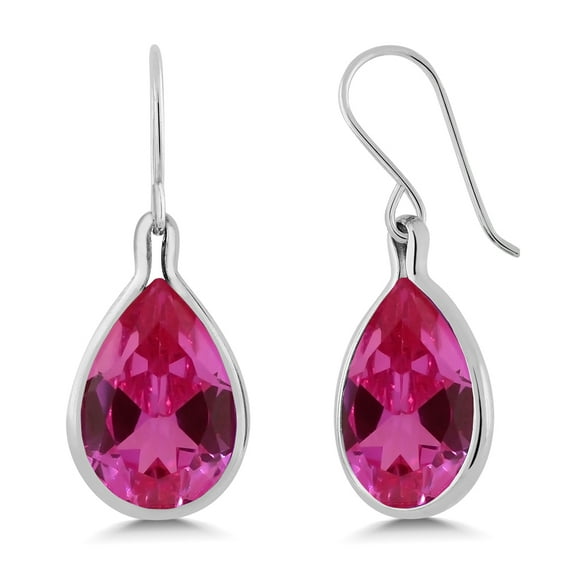 Gem Stone King 925 Sterling Silver Pink Created Sapphire Dangle Earrings for Women (20.50 Cttw, Pear Shape 16X12MM)