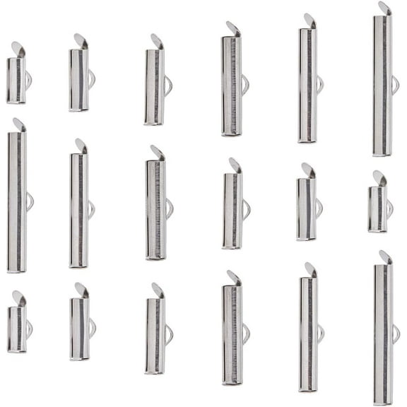 1box 1 Box 96Pcs Slide on Clasp Slider End Clasps Tubes Stainless Steel Crimp Caps Slide Bar Clasp for Seed Bead Loom Jewelry Making Supplies DIY Necklace Bracelet Earrings 10/13/16/20/25/30mm