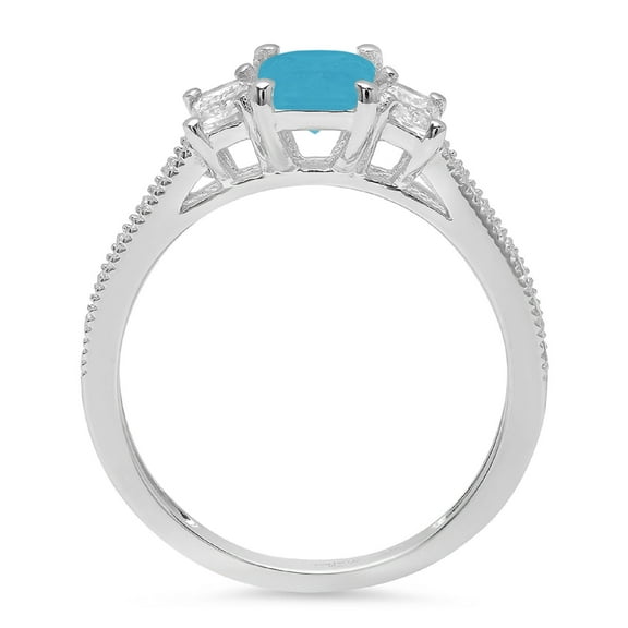 1.88 ct Emerald Cut Simulated Turquoise Three-Stone Engagement Ring for Women in 18K White Gold