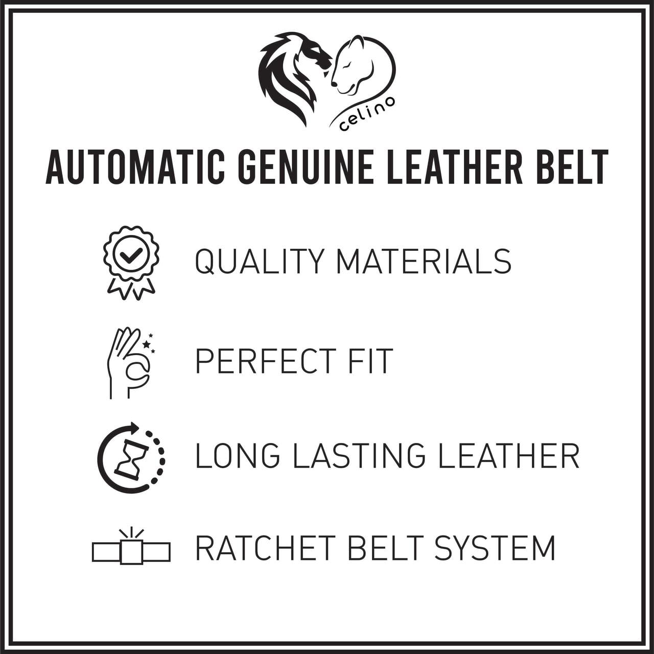 Celino Black 100% Leather Belt Adjustable Ratchet Slide Buckle One Size Fits All 