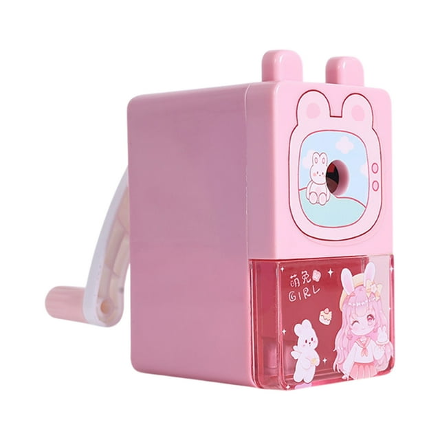 SIYTUAU Pink Bunny Anime Pencil Sharpener With Detachable Collection Tray Plastic Material For Childrens School Use Easy Labor Saving Monohole Sharpener Tool A