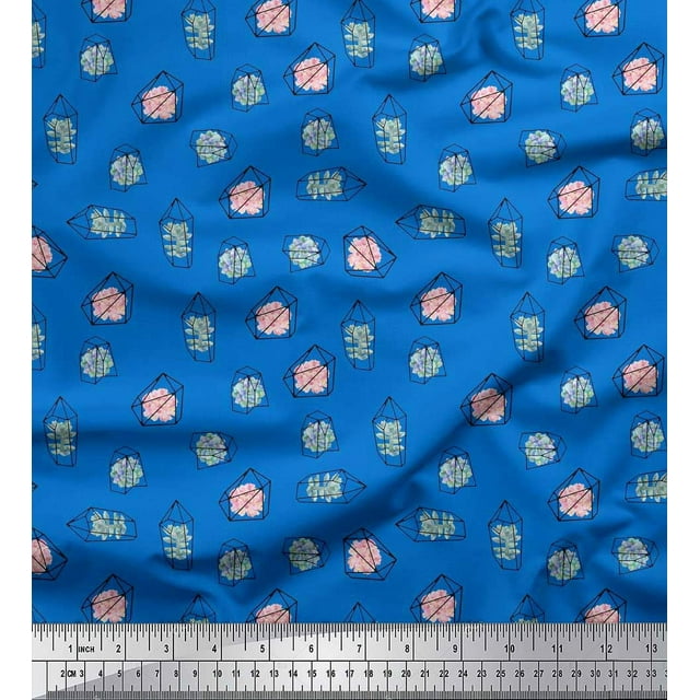 Soimoi Blue Rayon Fabric Crystals Floral Fabric Prints By Yard 56 Inch Wide
