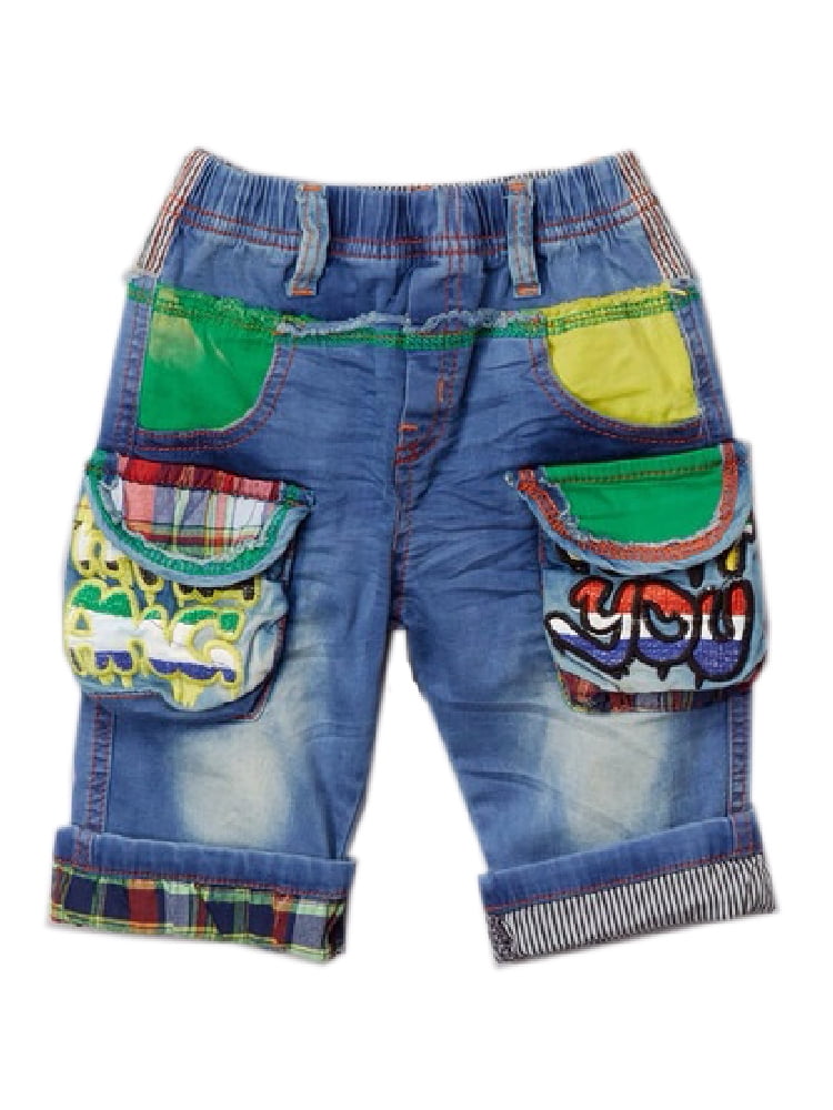 multi colored denim shorts