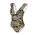 thumbnail image 4 of Yiaed Retro Excavator Print Women's Ruffled One Piece Swimsuit V Neck Swimwear Slimming Monokini for Woman-Small, 4 of 8