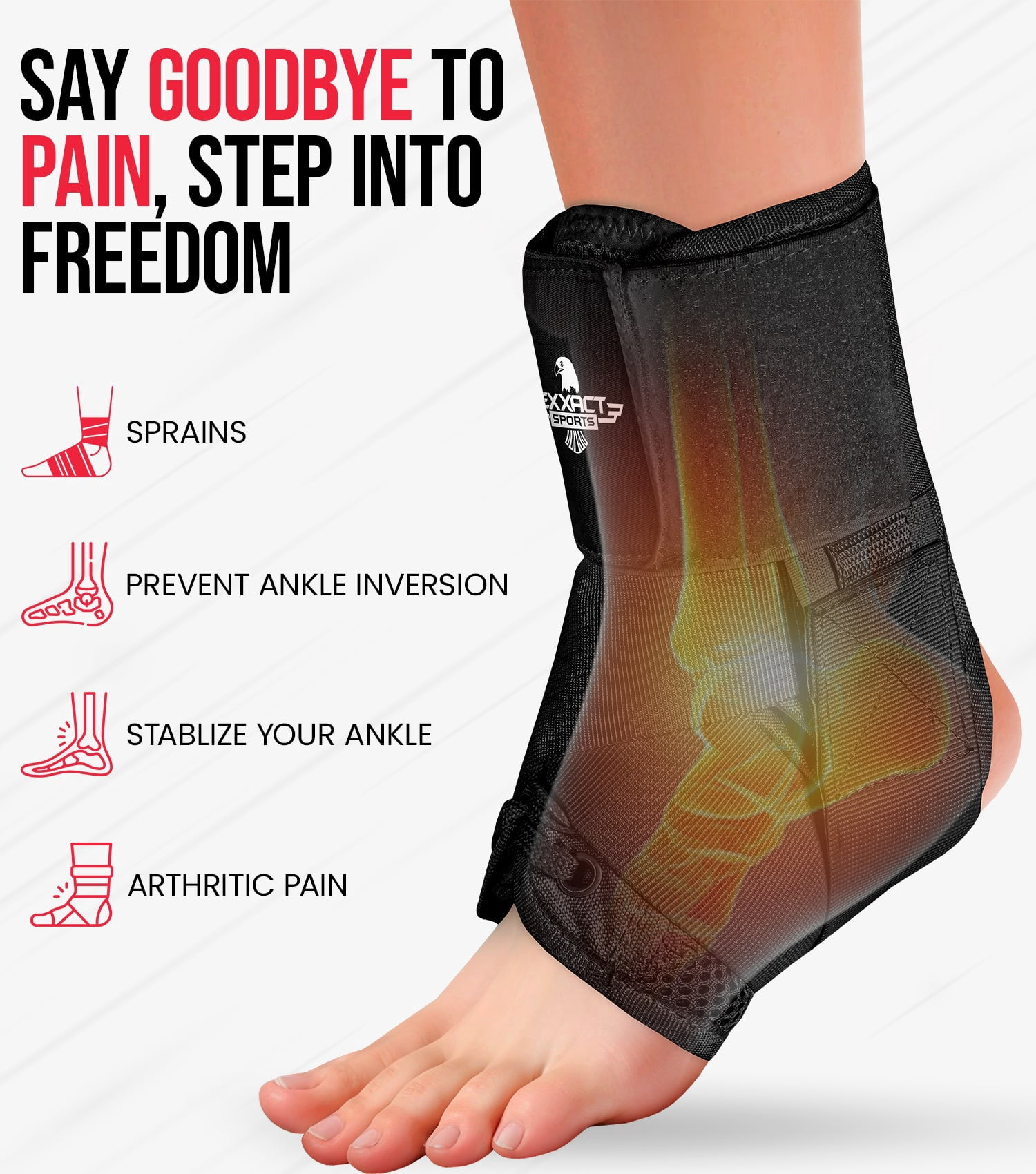 Exxact Sports Ankle Brace Adjustable Lace Up Ankle Brace for Running, Sprain,Basketball, Injury Recovery, Ankle Support Brace and Stabilizer for Men, Women, and Children (Black, Large)