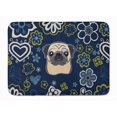 thumbnail image 1 of Carolines Treasures BB5113RUG Blue Flowers Fawn Pug Machine Washable Memory Foam Mat, 1 of 4