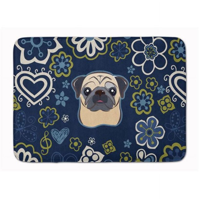 Carolines Treasures BB5113RUG Blue Flowers Fawn Pug Machine Washable Memory Foam Mat