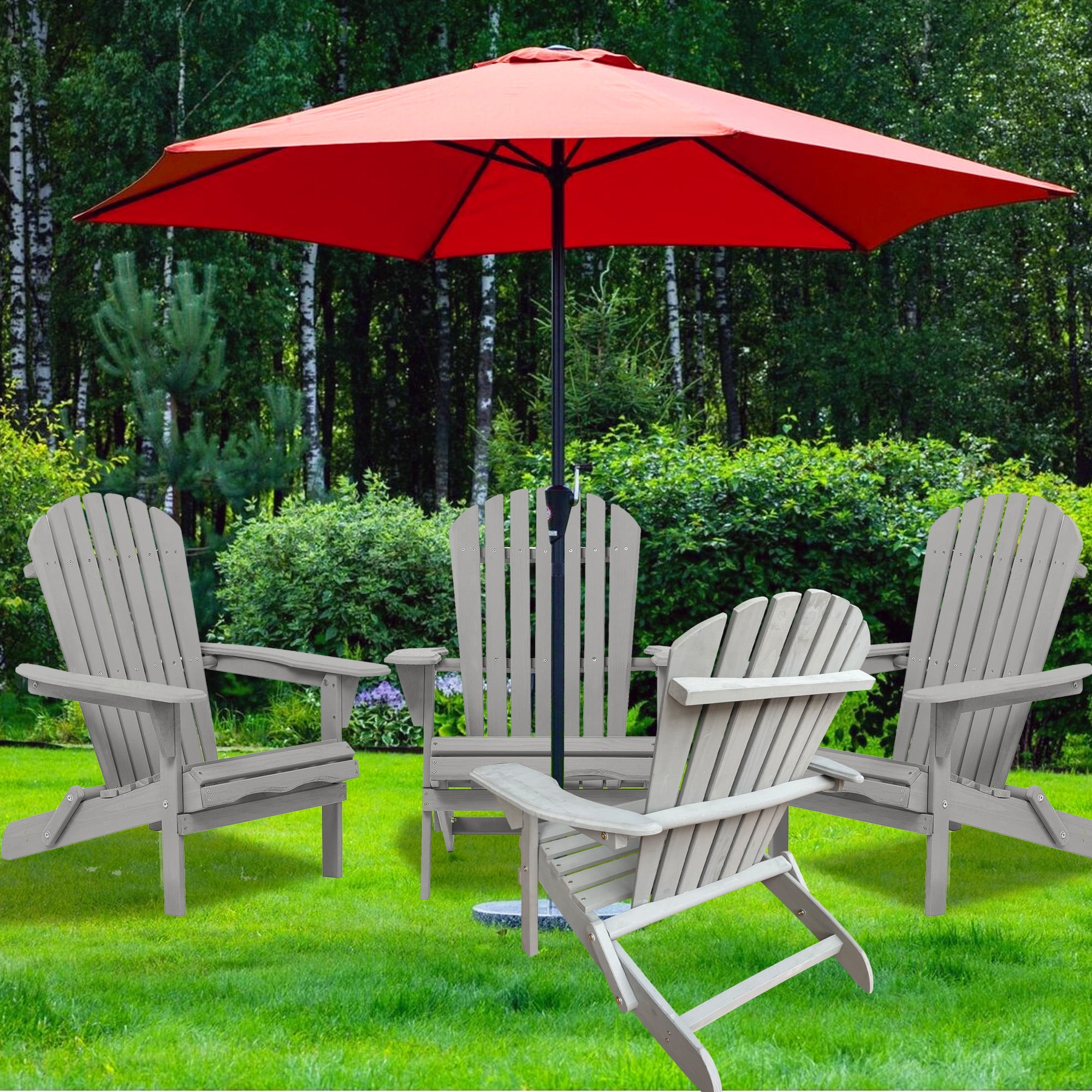 Glavbiku Folding Adirondack Chair Set of 4,Wood Lounge Chairs with High Backrest for Patio,Gray
