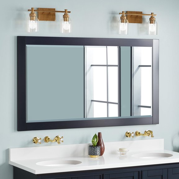 Open Box 56"X31.5"X.6" Rectangular Wood Mirror-French Cleat-Navy