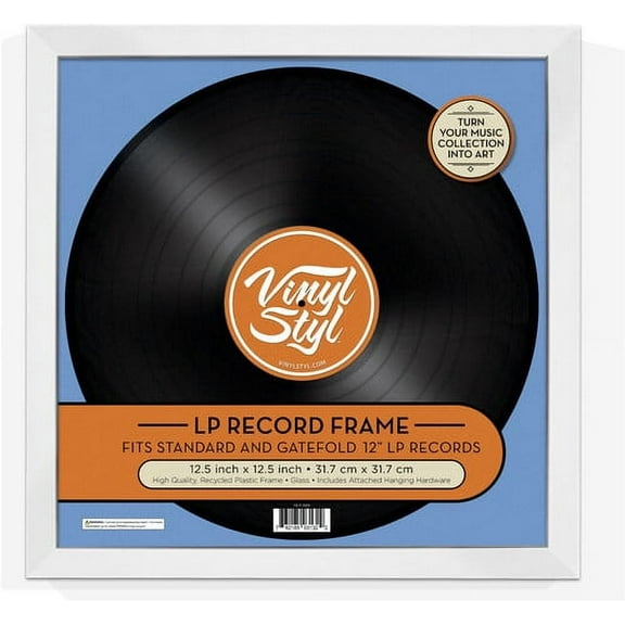 Vinyl Styl 12-Inch Vinyl Record Display Frame, Wall Hanging, White