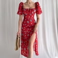 thumbnail image 1 of Vestidos Largos Casuales Vestido maxi ajustado con estampado floral Abertura lateral Traje de vacaciones para mujer (Rojo L) Ygjytge para Mujer Rojo T M, 1 of 8
