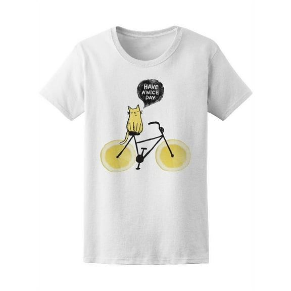 Cute Sketch Cat On Lemon Bicycle T-Shirt Women -Image by Shutterstock, Female x-Large