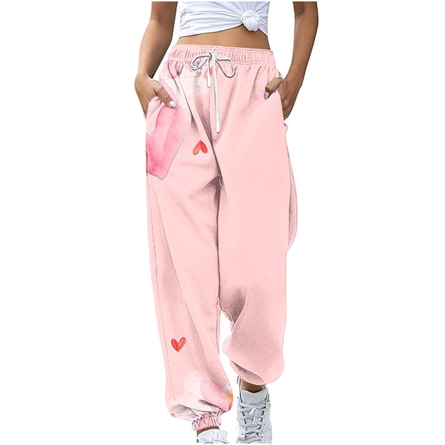 Besolor Pantalons de Survêtement pour Femmes Taille Haute Imprimé Cœur Bas Resserré Décontracté Ample Confortable avec Poches